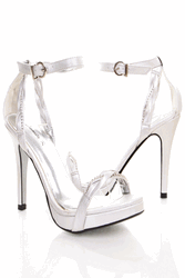 Silver Braided Open Toe Ankle Strap Platform Dress Sandal Heel